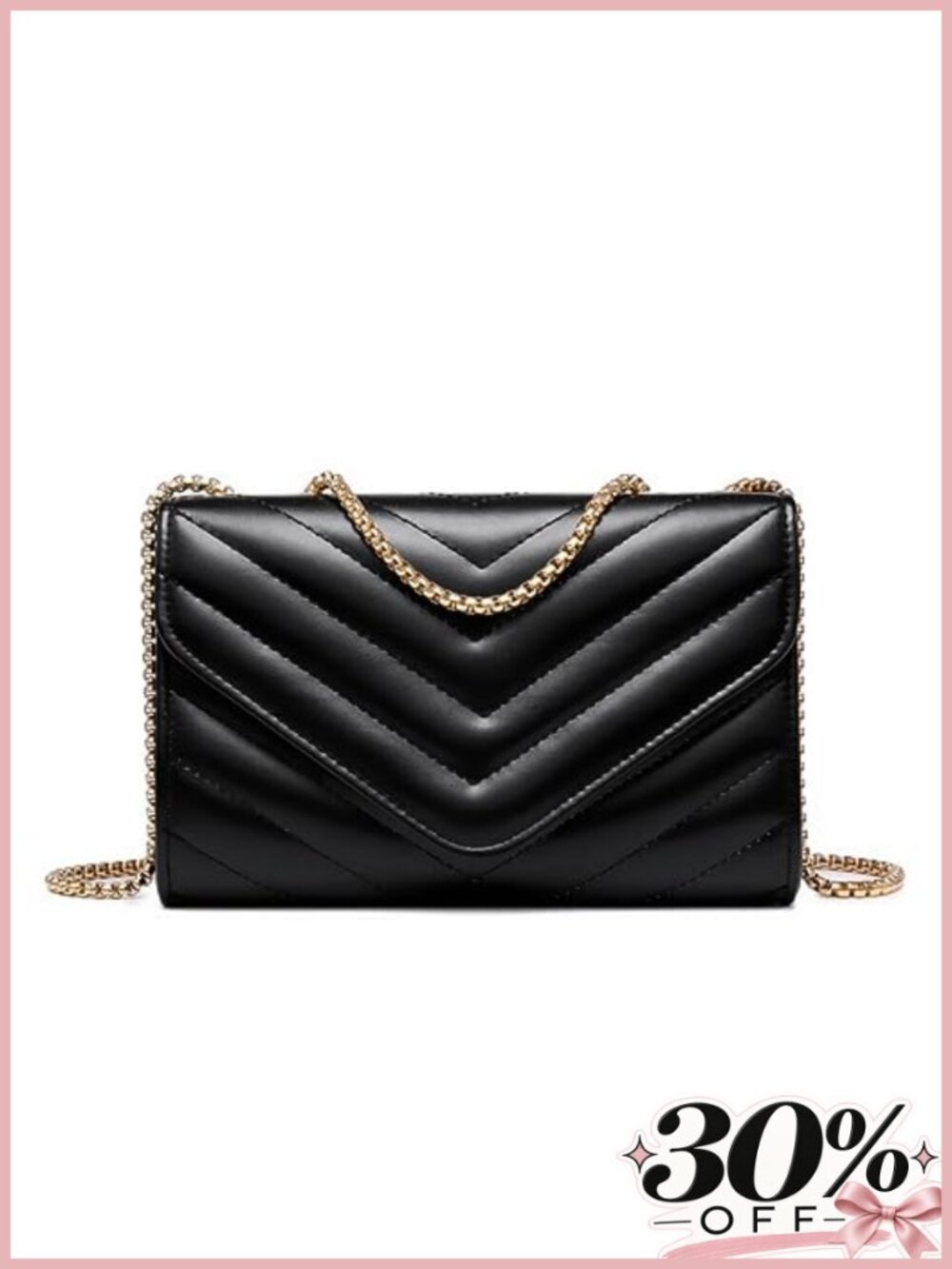 Quilted Faux Leather Crossbody Evening Bag with Gold-Tone Chain Strap